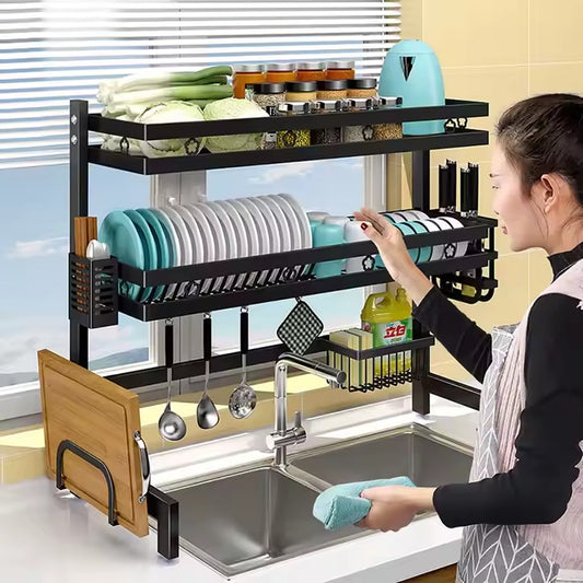 Black Dish Drainer Holder Stainless Steel Kitchen Rack