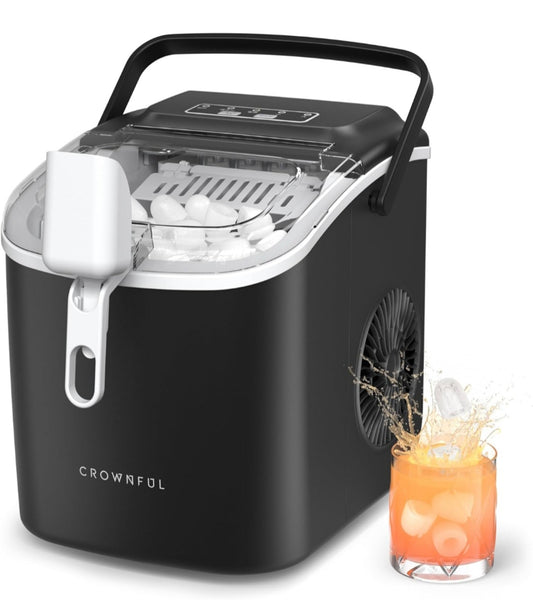 Ice Maker Countertop, Portable Self-Cleaning Ice Maker Machine with Handle, Scoop and Basket, 9 Bullet Ice Cubes in 6 Mins, 12kg/24H, Ideal for Home, Kitchen, Office, Bar, Party